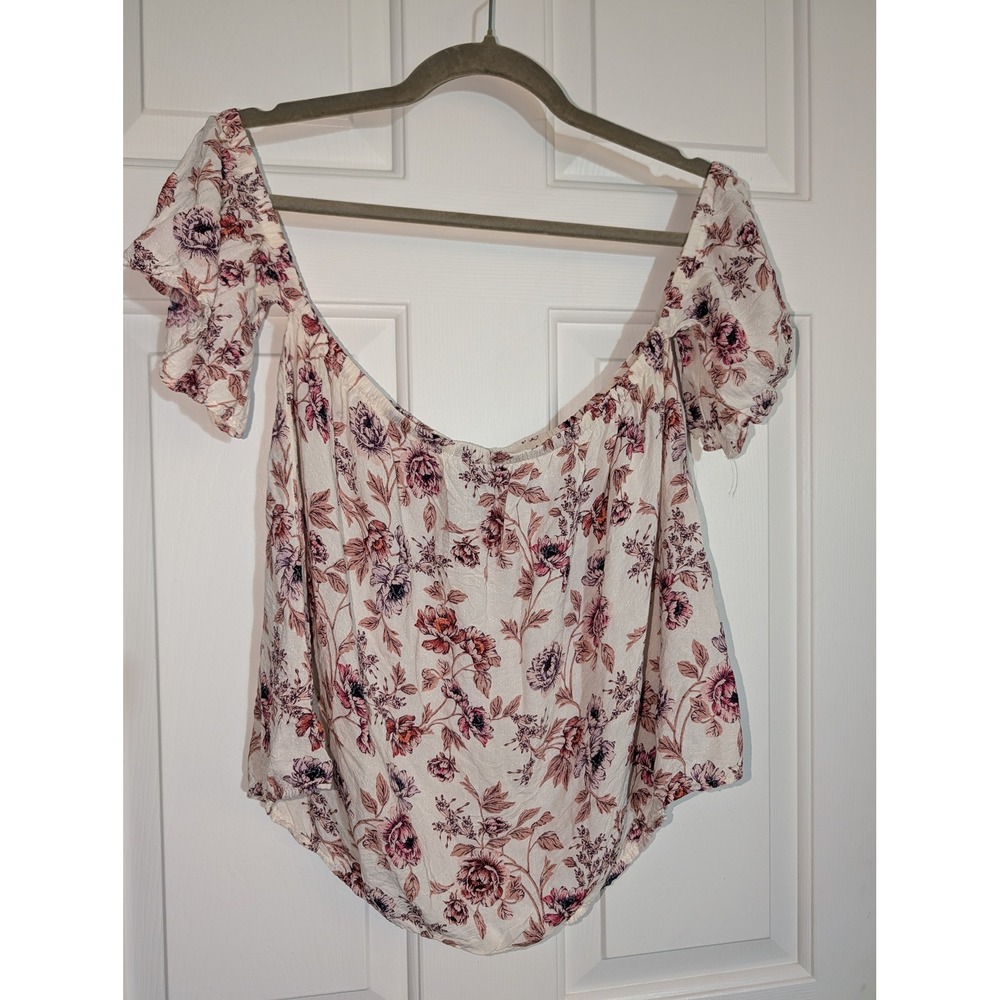 American Eagle Floral Off The Shoulder Blouse Pink Cream Boho Cottagecore M